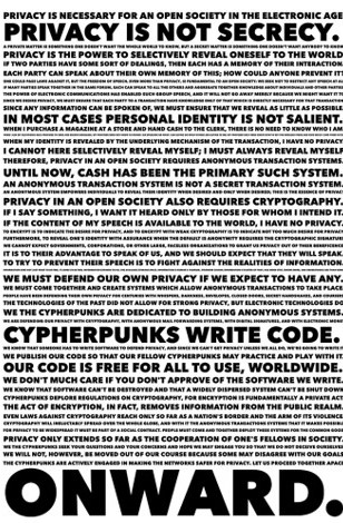 cypherpunks manifesto eric hughes, 1993