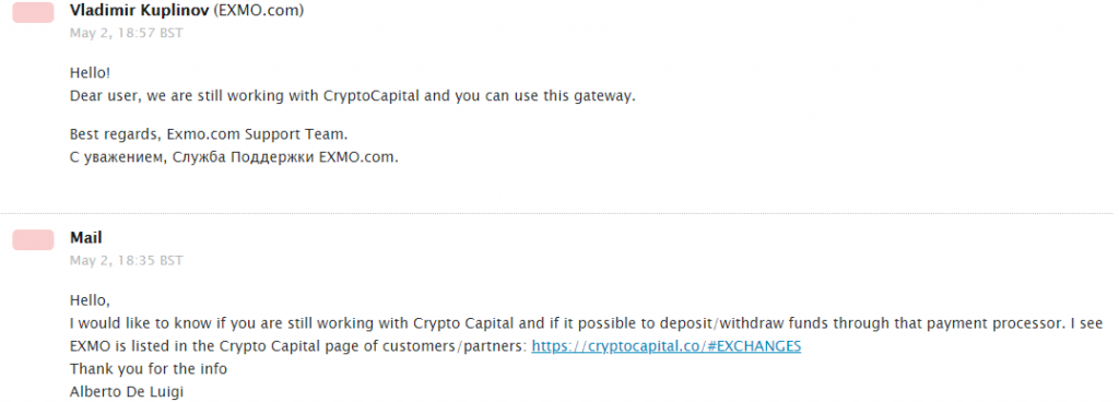 exmo still accepts crypto capital?
